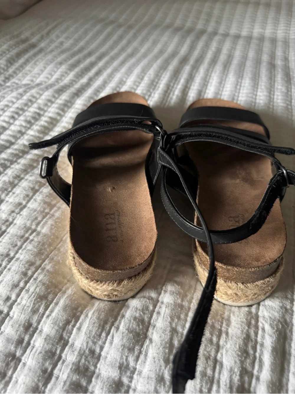 a.n.a Carmine Black Espadrille Flatform Sandals Platform Strappy Jute Sole Sz 7M